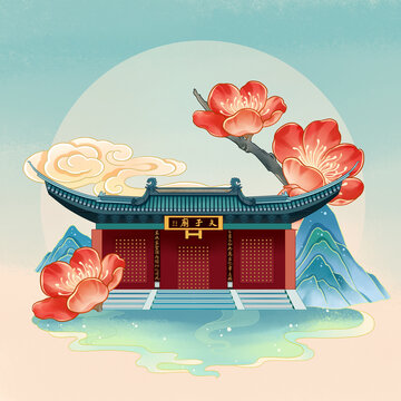 南京夫子廟國潮插畫