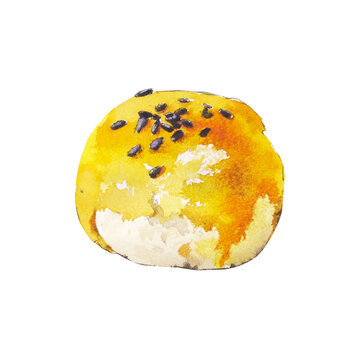 手繪水彩風(fēng)插畫蛋黃酥