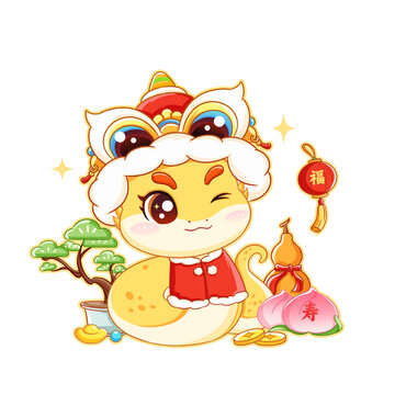 蛇年ip插畫福壽雙全