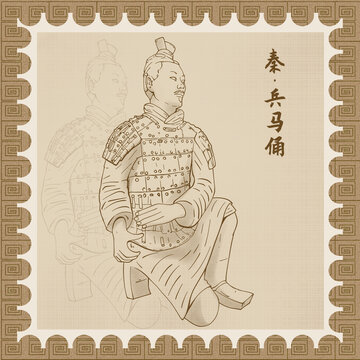 秦兵馬俑單色線描
