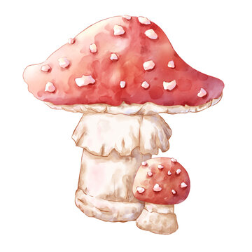 水彩蘑菇蘑菇紅傘傘白桿桿