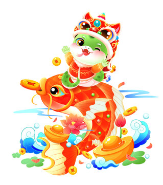 新年春節(jié)蛇年錦鯉插畫