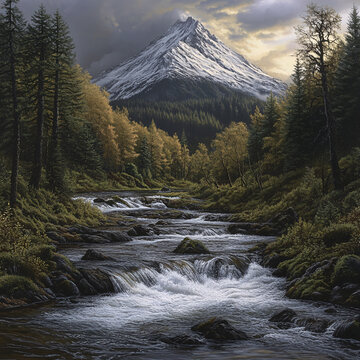 油畫山水風景