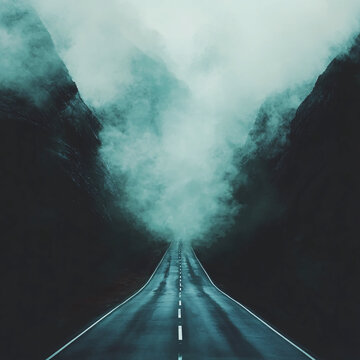 雨霧山路圖片素材下載
