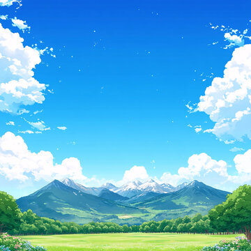 藍(lán)天白云山脈草地背景