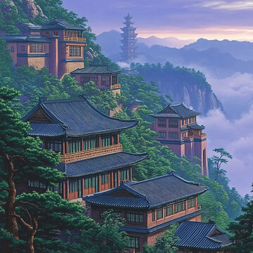 樓閣仙山裝飾畫
