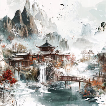 山水樓閣雅致意境風(fēng)