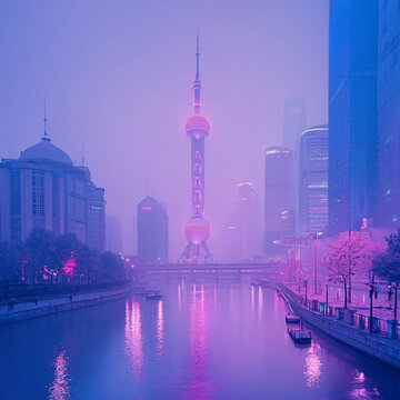 雨霧中的東方明珠