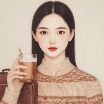 女生喝奶茶