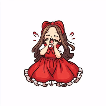 穿紅裙子的卡通小女孩