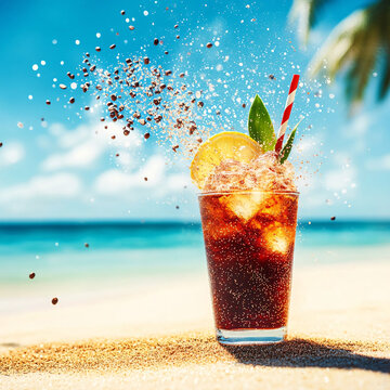 夏季冷飲沙灘海邊元素