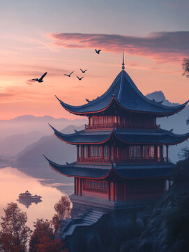 山水樓閣雅致意境風(fēng)