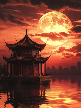 古典亭子夜景