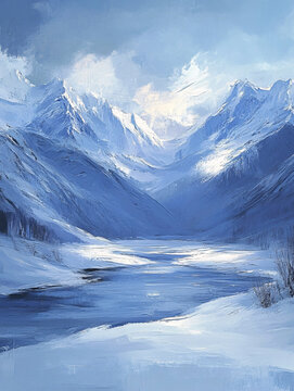 雪山水粉畫(huà)