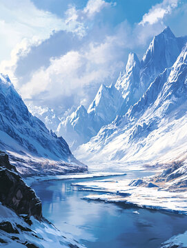 雪山河流圖