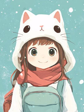 可愛貓咪小女孩
