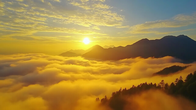 云海之上霞光滿山