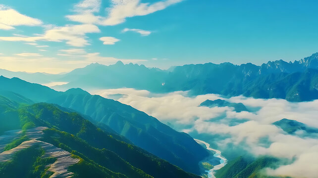 云海環(huán)繞的山谷美景