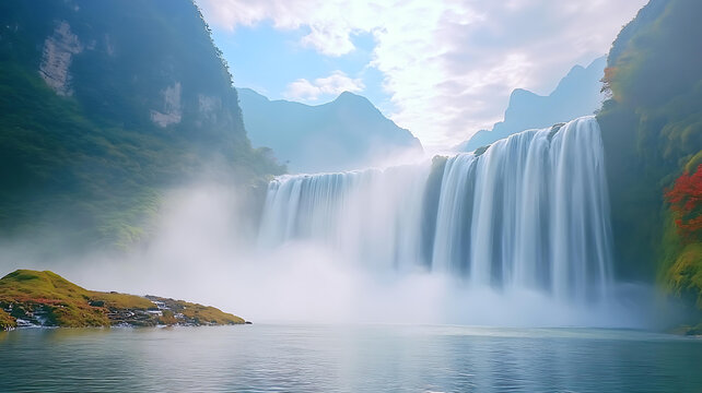 壯麗瀑布云霧山谷美景