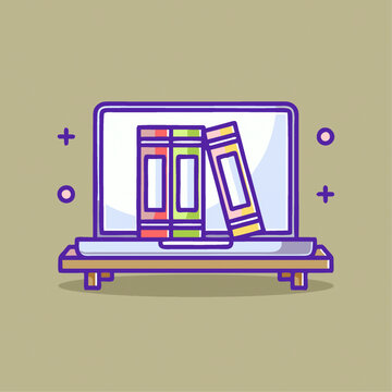 可愛學(xué)習(xí)桌電腦Q版兒童插畫