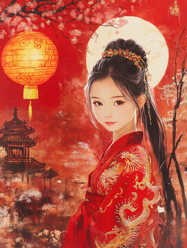 紅衣少女設計古風