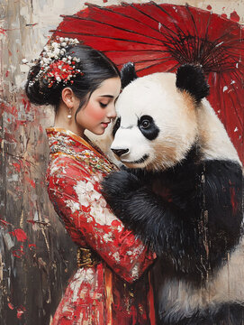 熊貓題材油畫