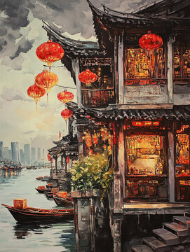油畫江南