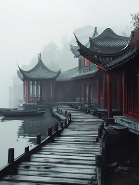 霧中亭子