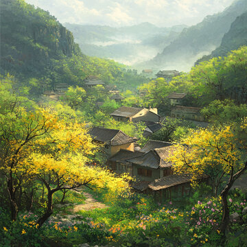 唯美山村圖