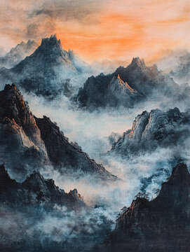 紅日水墨山水