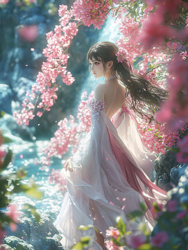 唯美花下少女