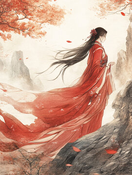 紅衣少女設(shè)計古風