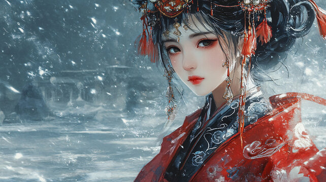 紅衣少女設(shè)計古風(fēng)