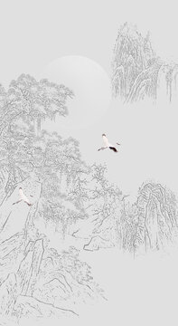 手繪水墨墨韻山水玄關(guān)山水禪意