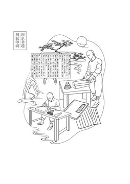 刻板印刷印經(jīng)術(shù)傳統(tǒng)文化非遺線稿