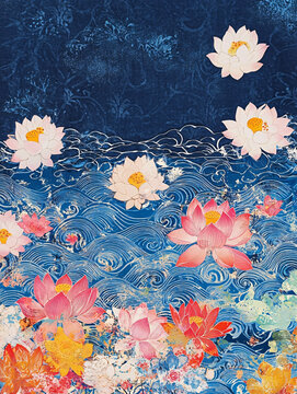 黑底藍(lán)色荷花背景