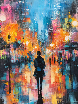 夜晚雨中行走的人