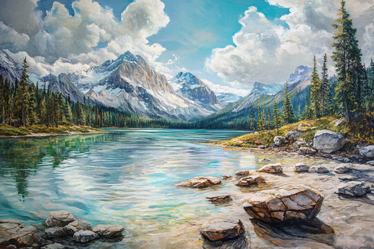 油畫山水風景