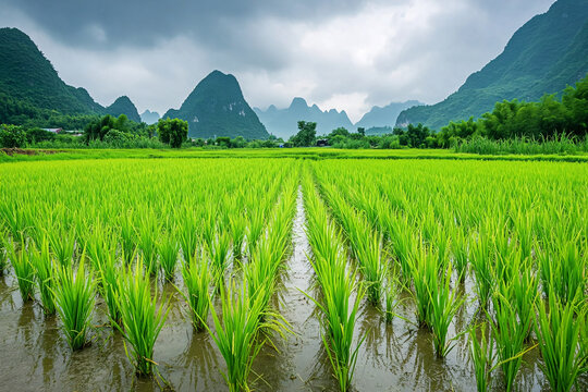 雨中的水田