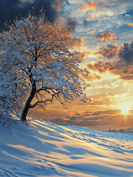 冬天夕陽雪景