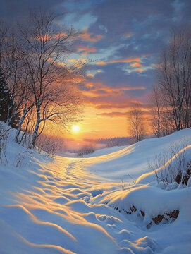 夕陽映雪地