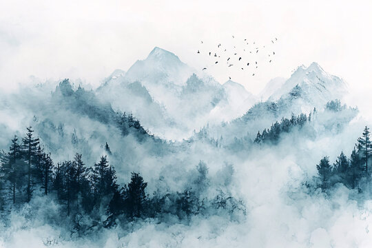 霧霾山水畫