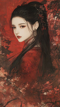 紅衣少女設(shè)計(jì)古風(fēng)