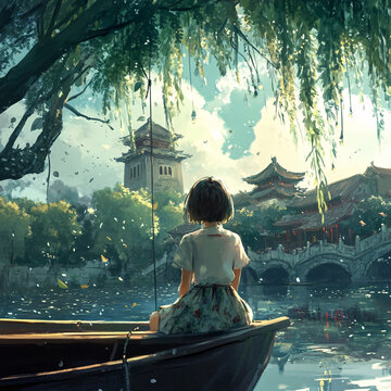 江南少女背影