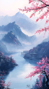梅花日出山澗