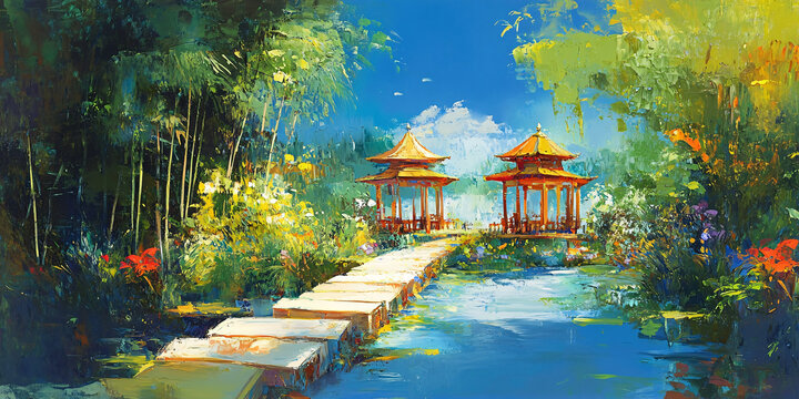 亭子油畫(huà)