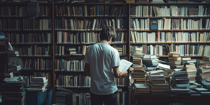 圖書館正在看書的男人