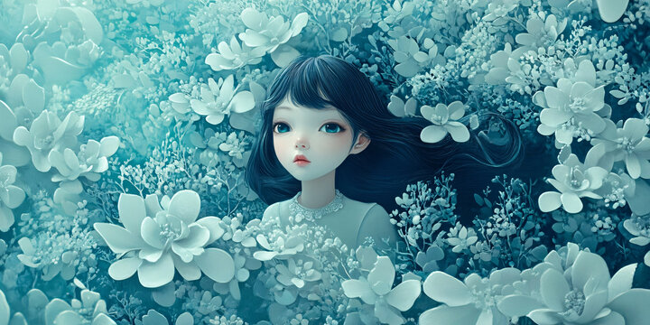 捧花藍的女孩