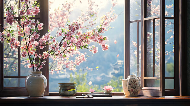 窗外一枝桃花