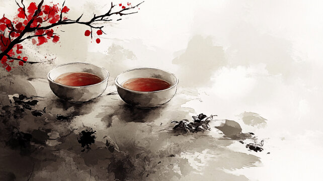 茶水墨畫茶水彩畫